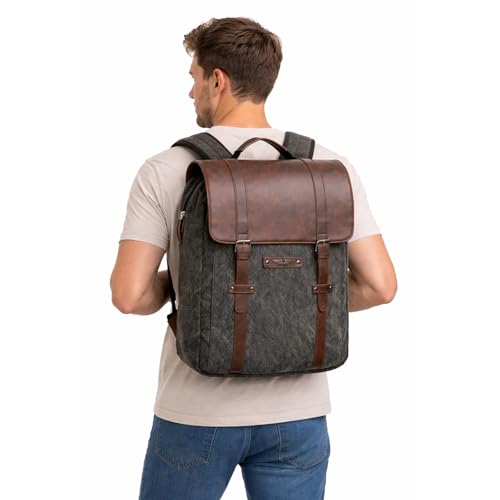 Image of Police Tendra Vegan Leather Laptop Backpack for Men & Women I Fits Up to 14 inch Laptop I Separate Laptop Compartment I Padded Shoulder Straps I Stylish & Durable Office /Travel Bag (Black /Brown)