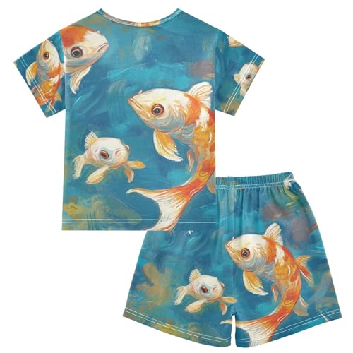 ALAZA Fishes on Blue Pajama Set Short Sleeve Sleepwear Soft Lounge Nightwear2