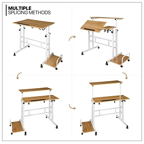 Monibloom Mobile Standing Laptop Desk Rolling Laptop Workstation On Wheels Adjustable Height Computer Desk For Home Office Laptop Workstation With Side Storage, White #TOP7