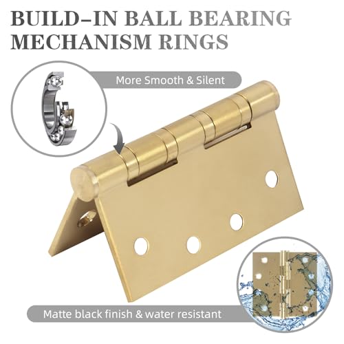 Cskunxia 6Pcs Stainless Steel Gold Door Hinges, 4 x 4 Inch Door Hinge with Ball Bearing, Heavy Duty Door Hardware, Door Hinges with Square Corners by Cskunxia - Used condition - Image 4