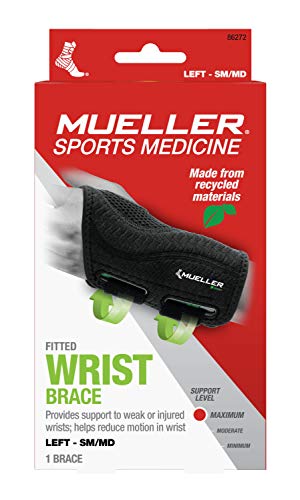 Mueller Green Fitted Wrist Brace, Left Hand, Small/Medium (5-8), Black #TOP5