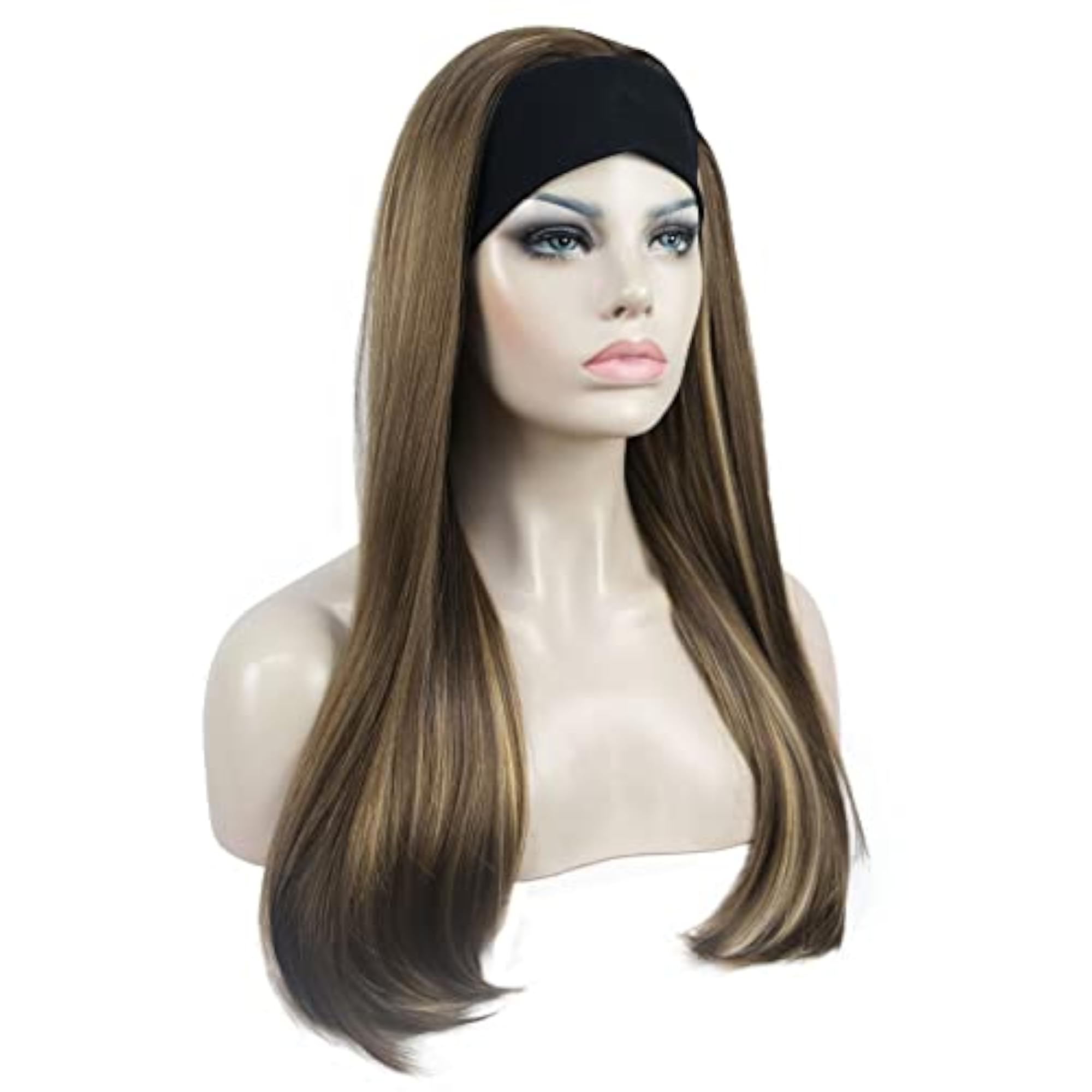 Ladies' Long Straight 3/4 Wig with Black Headband