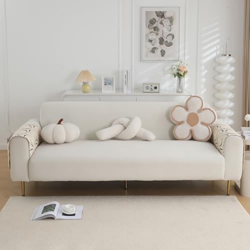 Image of HOKIPO 'Elira Series' Digitally Printed Water Repellent + Waterproof Sofa Armrest Cover with Pockets (2Pcs) - Natural Beige Abstract Art (AR-5251-C4*2)