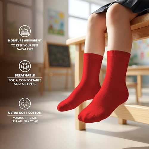 Image of Supersox Regular Length School Uniform Socks for Kids | Breathable Cotton | Anti-Odour & Moisture Absorbent | Durable Welt for All-Day Comfort | Red Colour | Pack of 5
