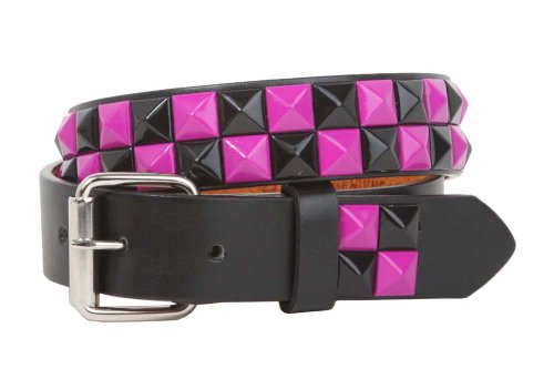 Kids 1" Snap On Black & Fuchsia Checkerboard Punk Rock Studded Leather Belt