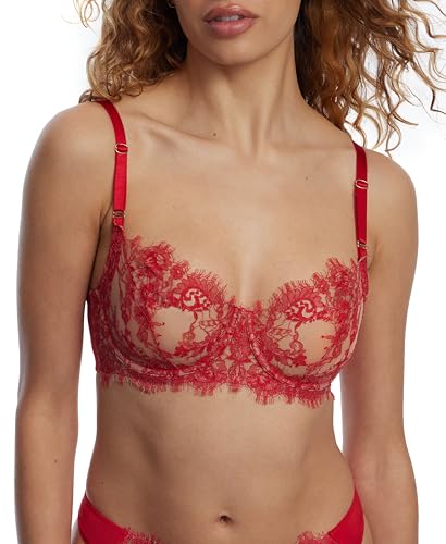 Skarlett Blue Women's Entice Lace Balconette Bra 324143, Bright Cherry/Nylon, 36B