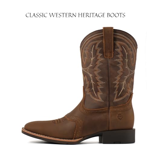 Image of SUREWAY Western Boots For Men - Mens Square Toe Cowboy Boot,Oil /Slip Resistant,Durable Fashionable Classic Pull on 10 Inch Wellington Boots - Soft Toe Work Boots