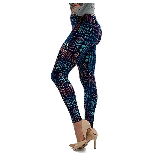 LMB Lush Moda Extra Soft Leggings With Designs- Variety Of Prints - 136F,Aztec Multi Ornament,One Size fits Most (XS - XL)