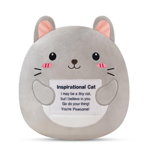 TOYSYM Cat Stuffed Animal, Inspirational Support Stuffed Cat Plush, Cat Plushies Cheer Up Feel Better Birthday Gifts Desk Office Decor for Her Him Men Women Coworker Sister Kids Boys Girls