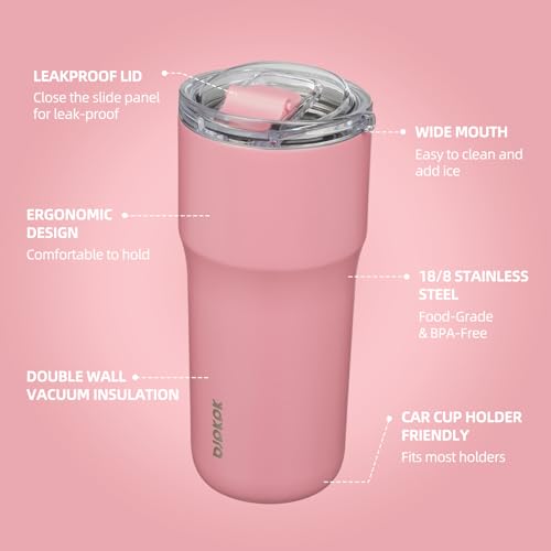 Image of BJPKPK 24 oz Coffee Tumbler, Insulated Stainless Steel Travel Cup | Double Wall Vacuum, Leak Proof Lid, Keeps Hot /Cold /Iced, BPA Free, Dishwasher Safe, Cupholder, Pink