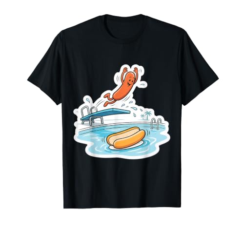Planche de plongée Amusante avec Saucisse sautant dans Un Chignon Hot Dog BBQ T-Shirt