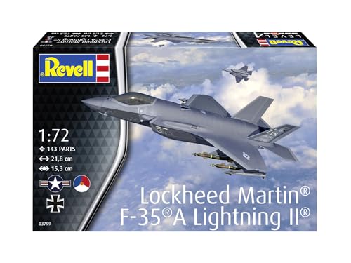 Revell Modellbausatz Lockheed Martin F-35A Lightning II - 1:72 Tarnkappenflugzeug, Detailgetreu, 3 Versionen, Waffenbest&uuml;ckung, JDAM, Paveway II, Modellbau f&uuml;r Milit&auml;rflugzeug-Sammler