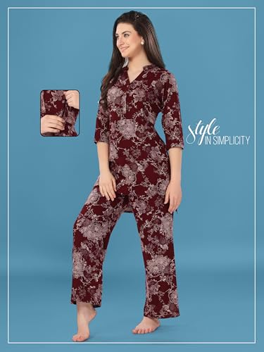 Image of AV2 Women's Maternity Night Suit Set|Nursing|Feeding Printed Tunic & Bottom Coord Set 2426