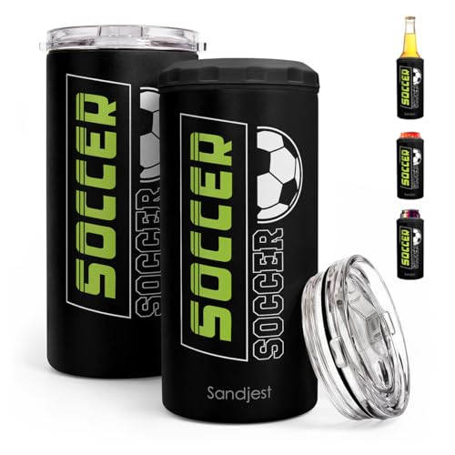 Image of Soccer Can Cooler Stainless Steel 12oz, Insulated Tumbler for Men Brother Buddy Players, Travel Cans Koozie, Sport Gift for Birthday, Christmas