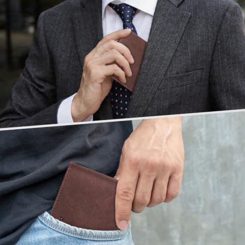 Image of Chelmon Slim Wallet for Men ID Window with RFID Blocking Front Pocket Bifold Minimalist Bussiness Card Holder Gift for Men, Vintage Brown