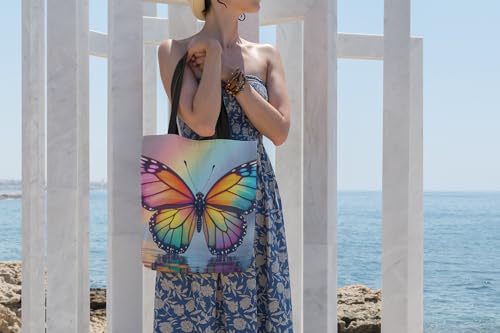 Butterfly Tote Bag- Rainbow Monarch Beach Bag for Girls Pretty Colorful Reusable Shopping Bags Fun Kids Travel Totes3