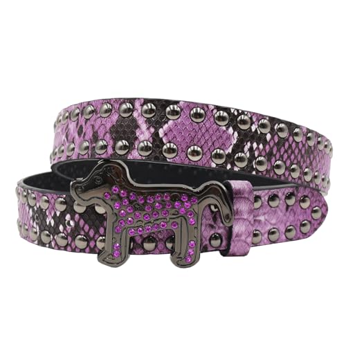 Unisex Studded Belt - Sparkle Boa Pattern Strap With Rhinestone Dog Engraved Buckle For Jeans & Dresses4