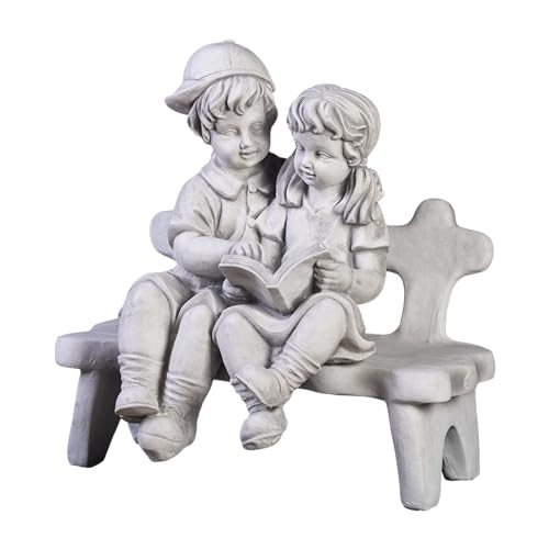 gartendekoparadies.de Figure de Pierre Massive garçon avec Fille sur Un Banc décoration de Jardin en Pierre reconstituée, résistant au Gel