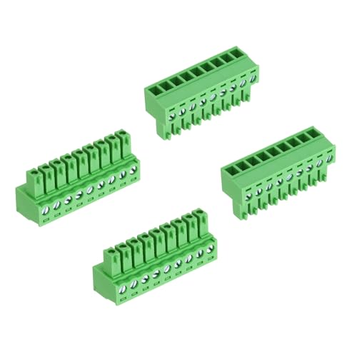 Image of sourcing map 4Pcs PCB Terminal Block, 300V 8A Male 9 Pin 3.81mm Pitch PCB Screw Mount Terminal Block Connector for Industrial Use, Electronic Projects, Green