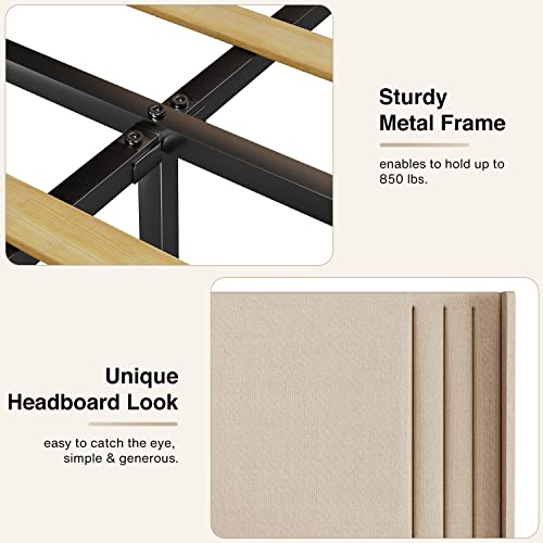 Gizoon Full Bed Frame With Wingback Headboard, Upholstered Platform Bed With Modern Geometric Headboard, Wooden Slats, Noise-Free, No Box Spring Needed #TOP5