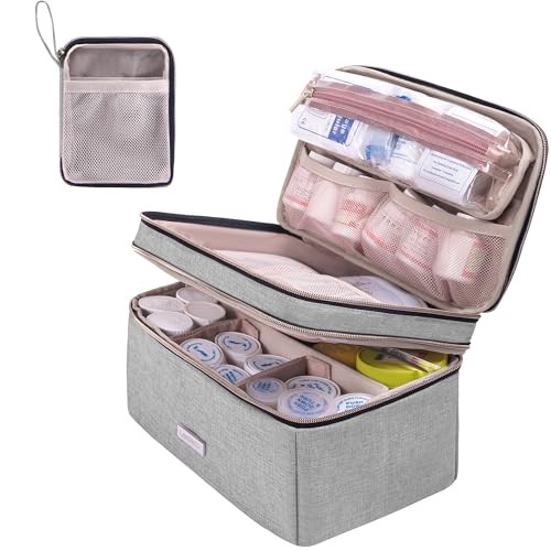 Image of Lexeeco Medicine Storage Bag Pill Bottle Organizer with Portable Small Pouch Travel Medication Bottle Organizer for Emergency Home First Aid Box Kit (Gray)