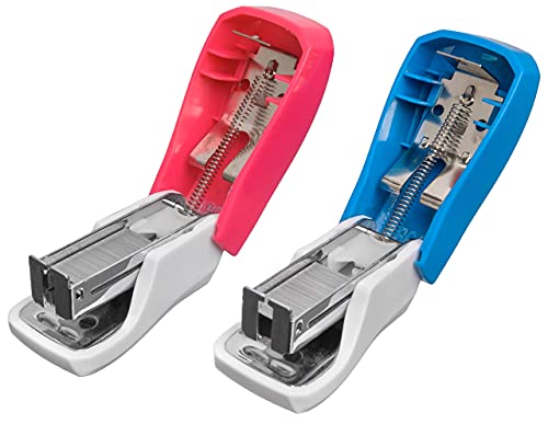 Praxxispro Mini Staplers With Built-In Staple Removers, Staples 2 To 18 Sheets, Includes 2,000 Staples. Set Of 2 (Blue & Pink) #TOP2