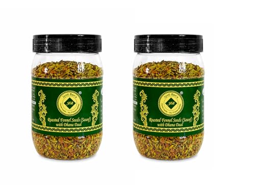 Jyoti Ben's Mukhwas - Roasted Fennel Seeds (Saunf) with Dhana Daal - Pack of 2 |Premium Mukhwas|Digestive Mouth Freshener | After-meal snacks | 100% Natural | No Colour | No Sweetner| No Preservative