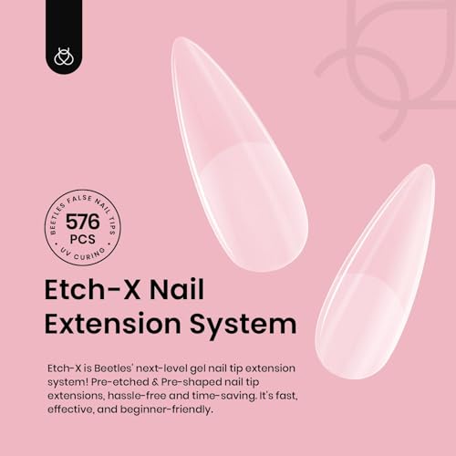 Image of Beetles Gel Nail Tips Etch-X, Stiletto Medium, 576Pcs 12 Sizes, Pre-Etched Half Matte Full Cover Soft Acrylic False Nail Tips Easy DIY Press On Nail Extensions Salon Gift for Women