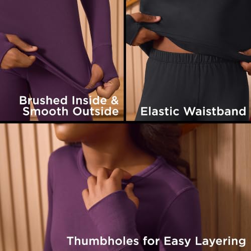 Image of Cuddl Duds Heavyweight 2 Piece Sets Base Layer Thermal Underwear for Girls | Winter Clothing, Fleece Lined Long Sleeve Top & Leggings, Soft Lounge Set for Cold Weather, Moisture Wicking Heat Retention
