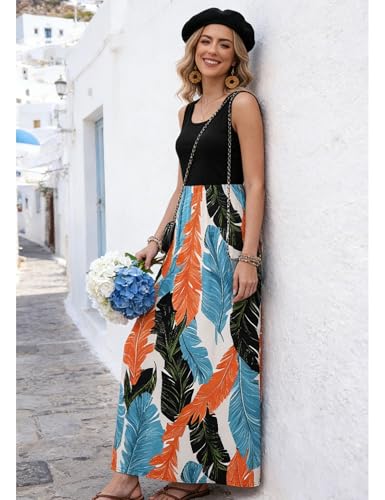Image of Bluetime Women's Summer Boho Sleeveless Floral Print Tank Long Maxi Dress (S-3XL)