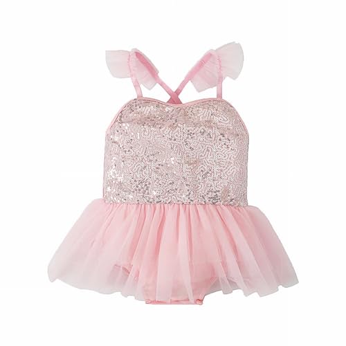 Infant Baby Girls Sequins Ruffle Romper Tutu Dress Summer Fly Sleeves Princess Birthday Party Tulle Dresses