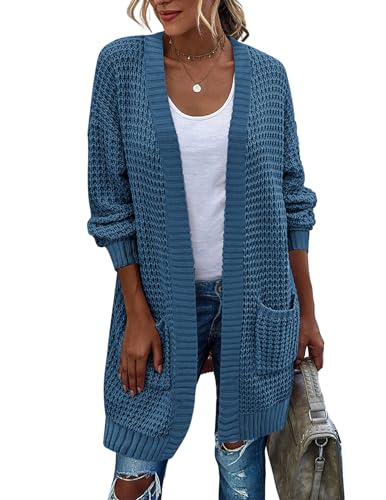 Image of Zeagoo Women's 2025 Fall Open Front Cardigan Long Batwing Sleeve Chunky Knit Sweater Loose Outerwear Coats with Pockets