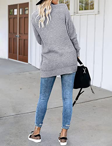 Merokeety Womens Long Sleeve Open Front Cardigans Chunky Knit Draped Sweaters Outwear A-Grey #TOP3