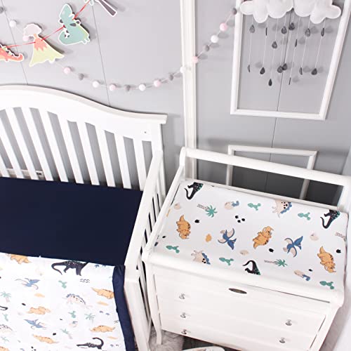 Belsden 3 Pack Microfiber Soft Changing Pad Cover, With 2 Considerate Safety Belt Holes, Durable Diaper Change Table Sheet Set For Baby Boys Girls, 16''X32''X8'', Dino & Navy & Gray #TOP2