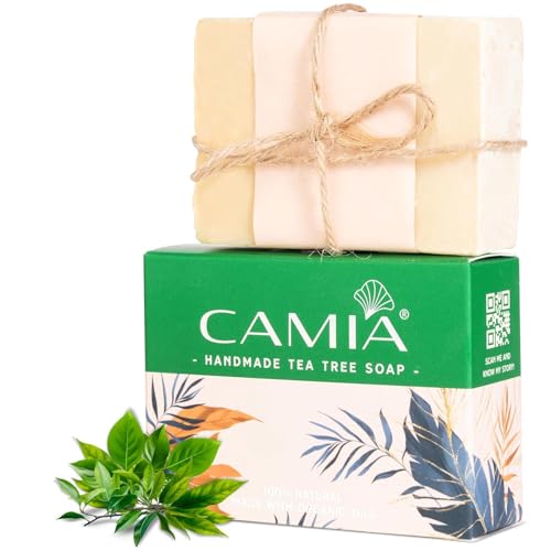 CAMI'A - 100% Organic & Handmade Tea Tree Soap | Anti-Bacterial | Help Soothe the Skin & Skin Problems | Ideal For All Skin Types | Free from Artificial Color & Cruelty-Free | 125 Gm (Tea Tree)