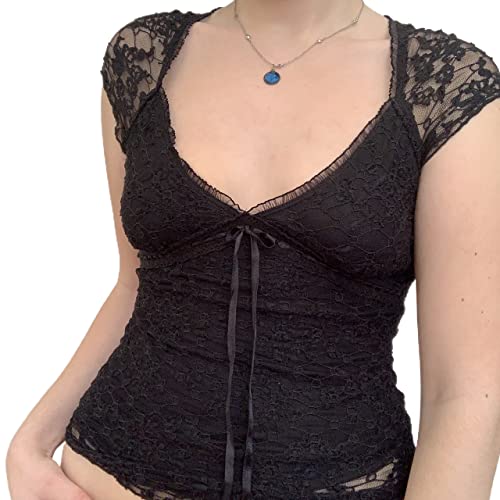 Image of Fairy Grunge Y2k Shirts Vintage Crop Tops Short Sleeve Girls Slim Fit Tees