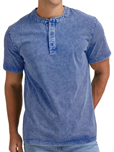 NITAGUT Herren Sommer Baumwolle Hemden Henley Vintage Distressed Hipster Hip Hop T-Shirt,Blau,XL