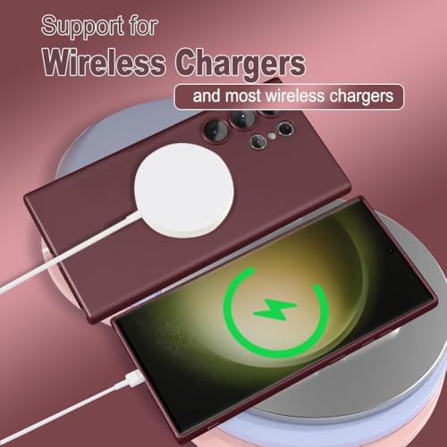 Image of DIZORO Samsung S24 Ultra case Compatible with Mag Safe Matte Luxury Metallic Luster Flexible TPU Shockproof Back Cover with Camera Protector Lens - New Wine