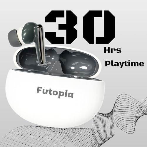 Image of Futopia Wireless Groove Bluetooth Earbuds v5.4 with Charging Case | 10mm HD Sound Drivers | Type-C Fast Charging | 4-5H Playtime | 10-15M Range | Lightweight in-Ear Headphones- White