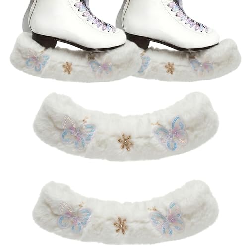 RidingRush Ice Skate Soakers 1 Pair Plush Blade Covers with Embroidered Butterfly Lightly Thickened 10g Padding Soft Absorbent Lining Fits Figure & Hockey Skates up to 12 inch Skate Accessories