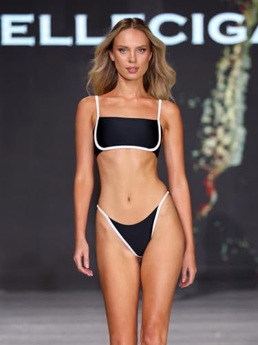 RELLECIGA Women Bandeau Bikini Set Adjustable Splicing Color High Cut Two Piece Bathing Suits2