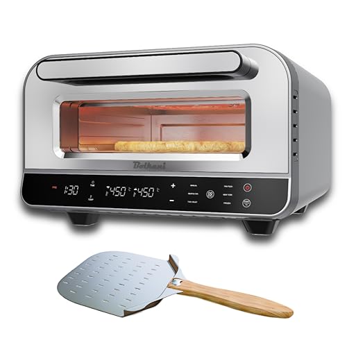 BOLKANI Elektrischer Pizzaofen mit Pizzastein & Pizzaschieber – 450°C für knusprige Steinofen-Pizza in 2 Minuten – 1700W, Timer, Innenbeleuchtung & Sichtfenster – Profi Pizza-Maker für Zuhause
