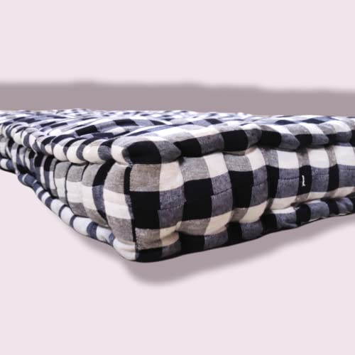 Image of ATOOTFUSION 5-Inch Thick Big Queen Size Cotton Box Quilt Mattress | Medium Firm | Foldable & Reversible | White and Black Checkered | Super Queen (78X60X5 Inches)