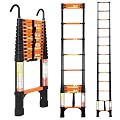 FEETE 12.5FT Telescoping Ladder, Aluminum Extension Ladder w/Triangle Stabilizers and Non-Slip Feet, Multi-Purpose Retractable Ladder for Home, Work and Outdoor, 330lbs Capacity Orange