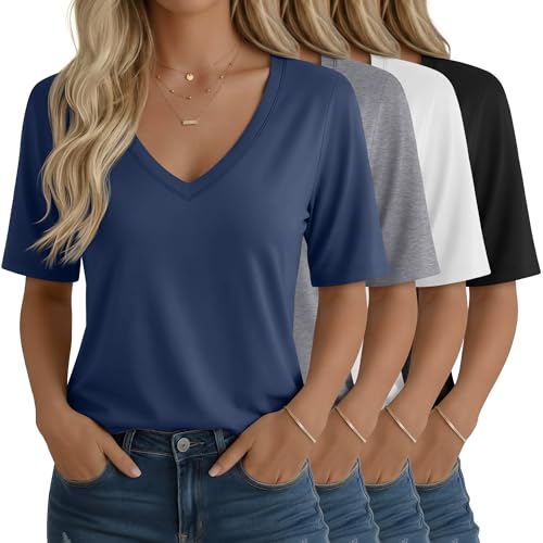 T-Shirt Femme Ample Col V Geyoga Anti-Serrage pour un Confort Optimal