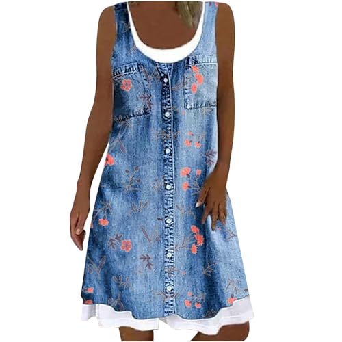 Sommer Angebote des Tages Heute Damen Sommer Freizeit Kleid Langärmlig mit Jeansstoff Knopfleiste Denim Kleid Blusenkleid Damen Sommer Lang Jeans...