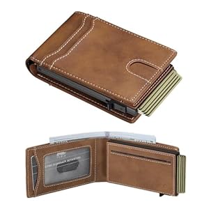 furid Cartera de tarjeta delgada para hombre: billetera desplegable con bolsillo frontal minimalista Rfid inteligente con ventana de identificación, regalos para esposo padre en aniversario de