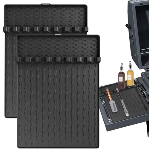 2 PCS Silicone Griddle Tools Mat for Blackstone, Side Shelf Large Silicone Spatula Mat with Drip Pad for Kitchen, Cooking, Countertop, Griddle Accessories for Blackstone, Durable & Easy Clean (Black)