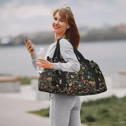 Small Duffel Bags Vintage Mushroom Print Travel Bag for Men Women, Duffle Bag & Gym Bag Weekender Overnight Bag Carry on Bags Cute Green Boho Floral Daisy Big Gym Bag2