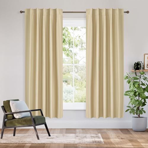Image of RYB HOME 100% Blackout Short Curtains for Small Window, Thermal Insulated Noise Reducing Back Tab Curtains for Nursery Bathroom Basement, 42 inches Wide by 54 inches Long, Biscotti Beige